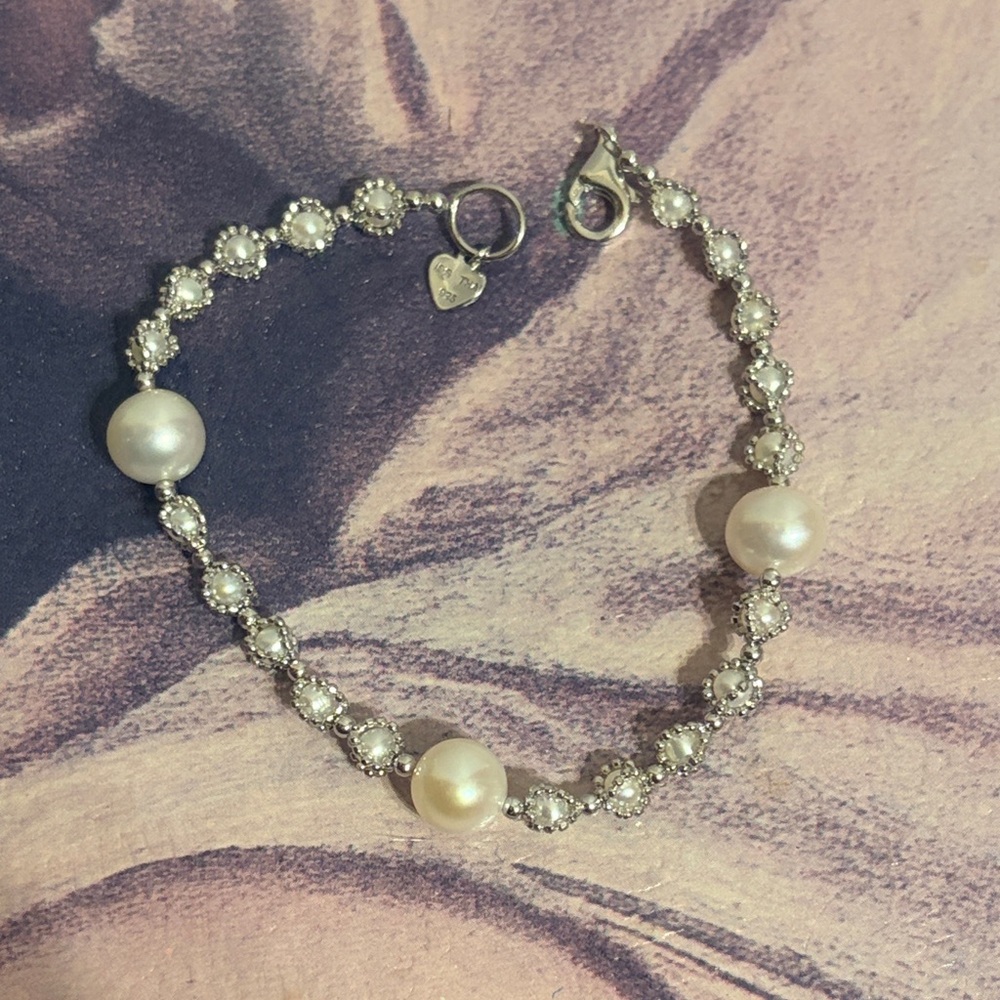 IPS Pearl and Crystal 925 Silver Bracelet - Elegant White Pearl Bracelet